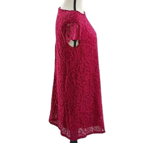 Altar'd State Dress Red Lace Floral Shift Short Sleeve Womens Size Small - Picture 4 of 6